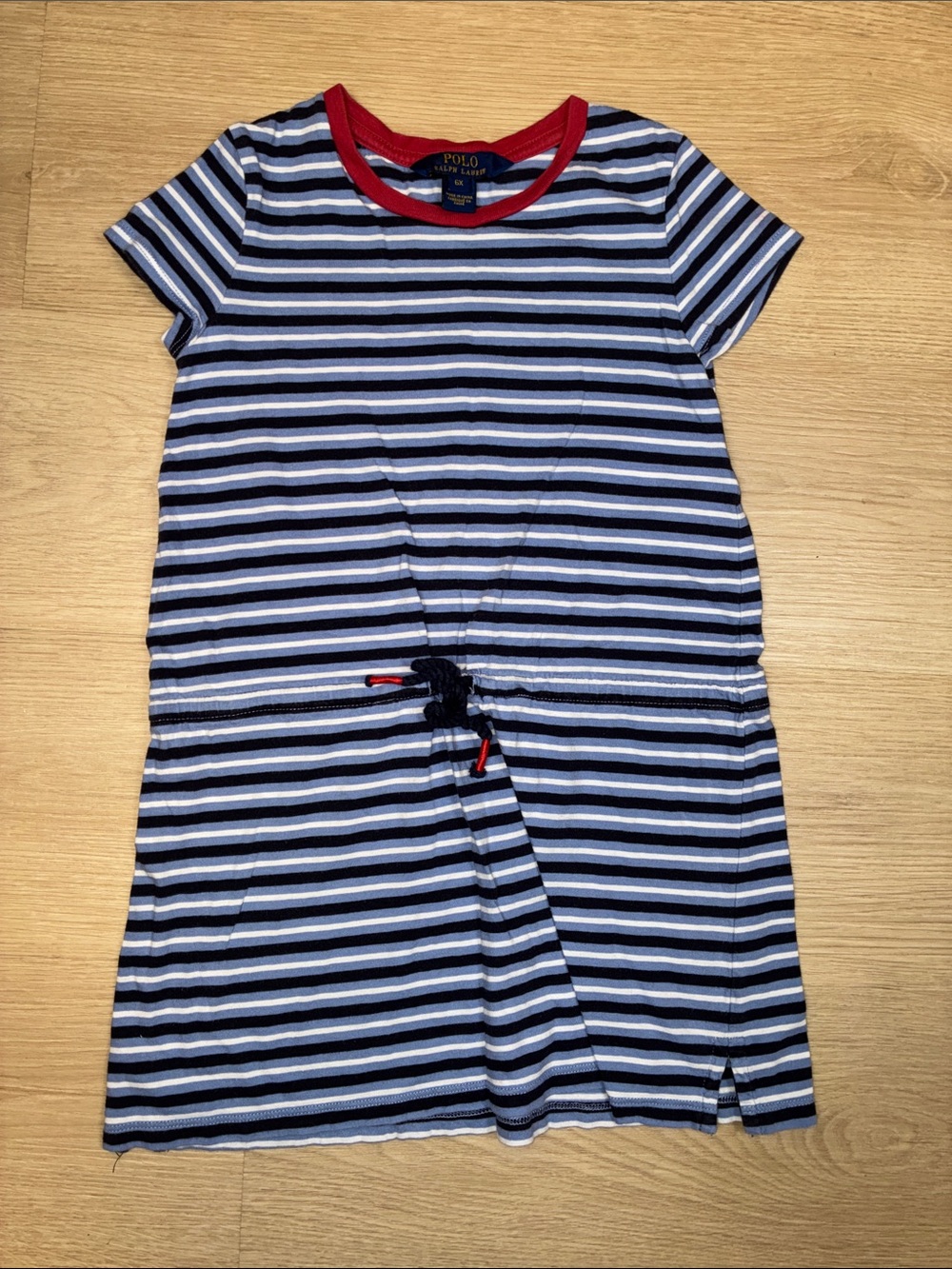 Polo Ralph Lauren Navy & White Striped Dress with Red Trim